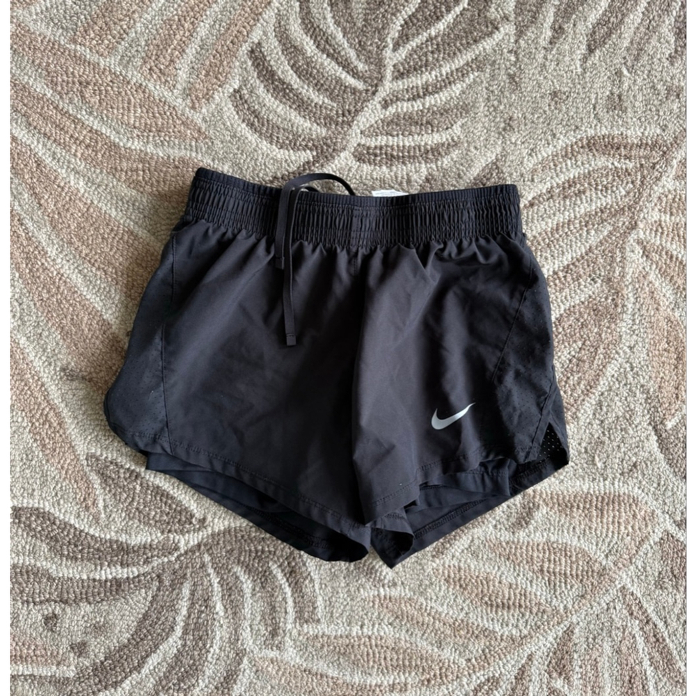 Women's Nike Dri-FIT Black Athletic Shorts with White Swoosh, Size XS